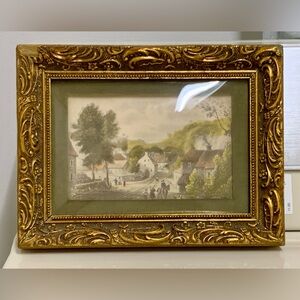 19th Century Ornate Gold Wooden Dome Glass Framed Original Scenic Painting
